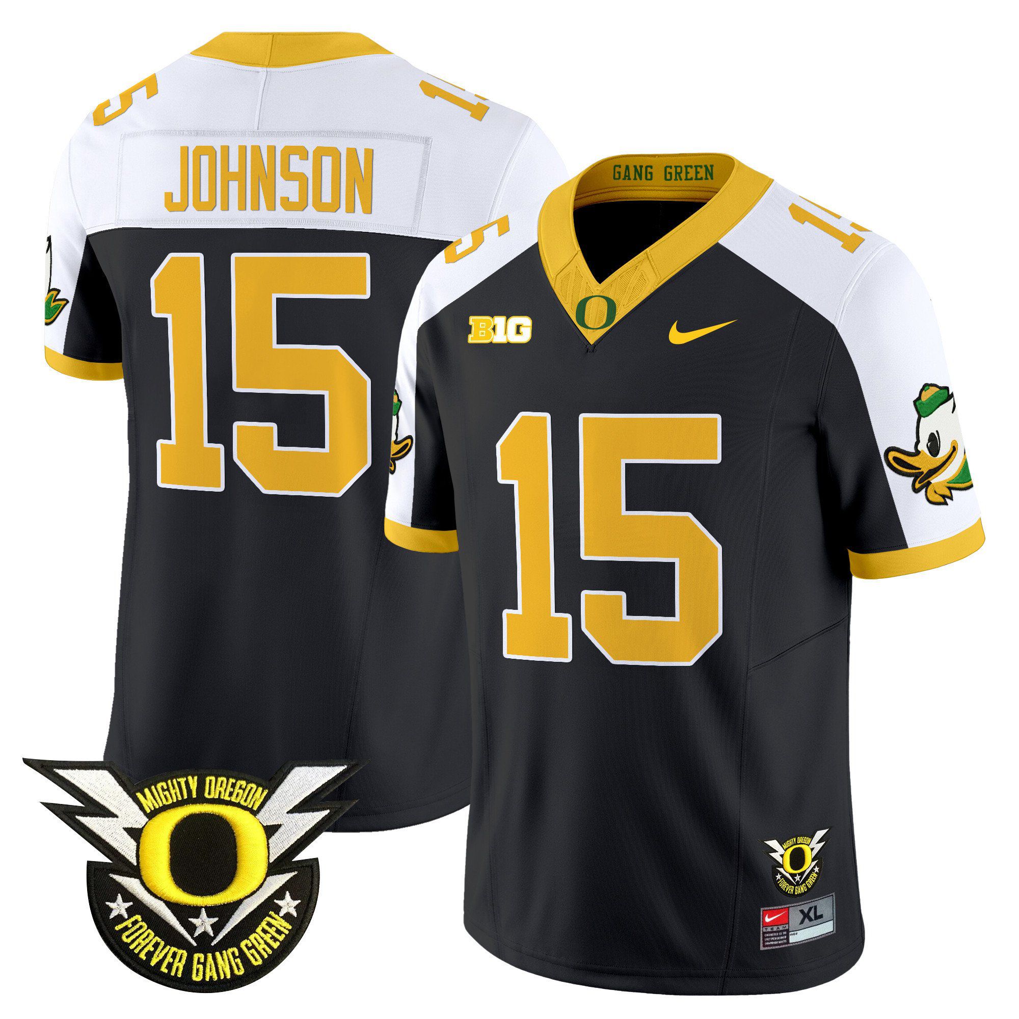 Men Oregon Ducks #15 Johnson Black 2024 Nike Forever Gang Green & BIG Patch Vapor Limited NCAA Jersey style 1